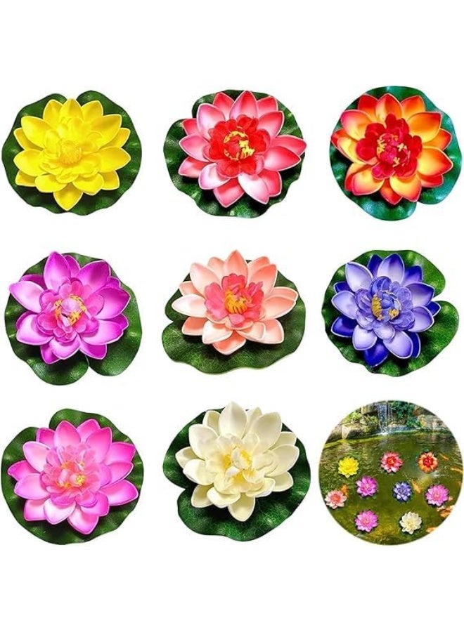 قطع ديكورية بتصميم زهرة زنبق الماء واللوتس للاستخدام في حمامات السباحة وأحواض السمك ومناظر جداول الماء (ملون)
8قطع - Image 1